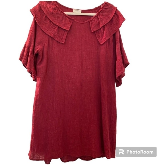 Umgee maroon dress, size L.  Full cut.  100% cotton crinkle, gauze type fabric. - Picture 1 of 5